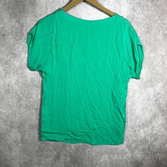 Milly Blouse Womens Small Green Silk Blend Short Sleeves V-Neck Hi-Low Casual - Picture 4 of 12